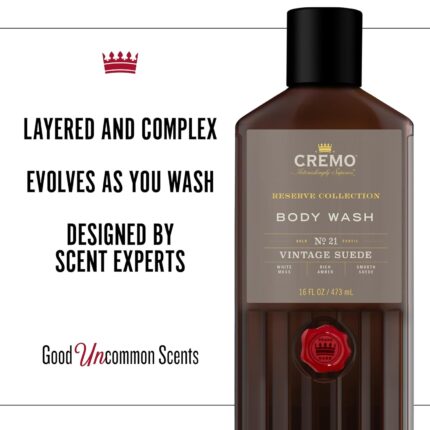 Cremo Rich-Lathering Vintage Suede Body Wash, A Vintage Suede with Notes of White Moss and Rich Amber, 16 Fl Oz (Pack of 2)